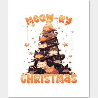 Kawaii Anime Super Cute Cat Catmas Tree: Meowry Christmas Posters and Art